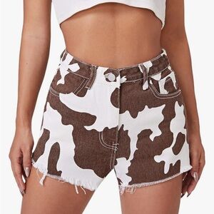Brown and White Cow Print Women's Shorts